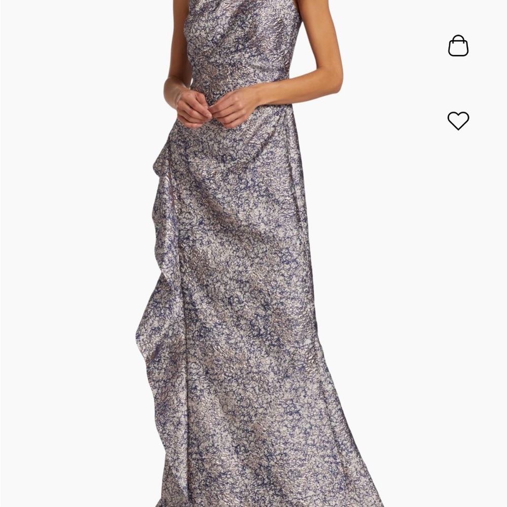✨Teri Jon for Rickie Freeman One Shoulder Jacquard Metallic Gown in Pink Lilac✨ - Picture 10 of 16